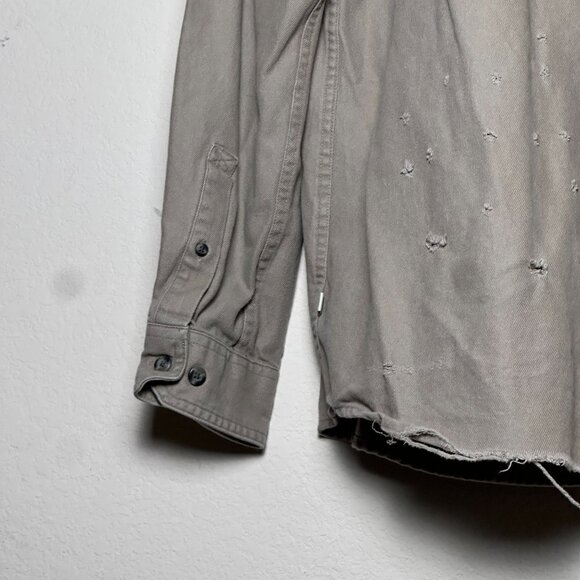 Magellan Button Up Khaki Shirt Collared Distress Design Ripped Men L Streetwear - Picture 4 of 16